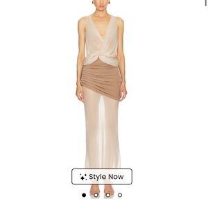 REVOLVE x L'Academie Cream & Tan Draped Dress